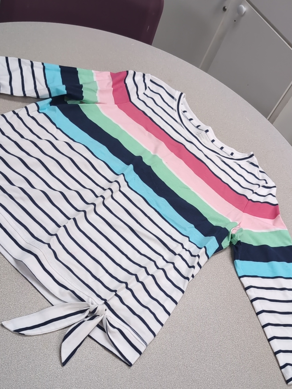 Kim Rogers White Navy Striped Long Sleeve Tee with Pink, Mint & Aqua Bands